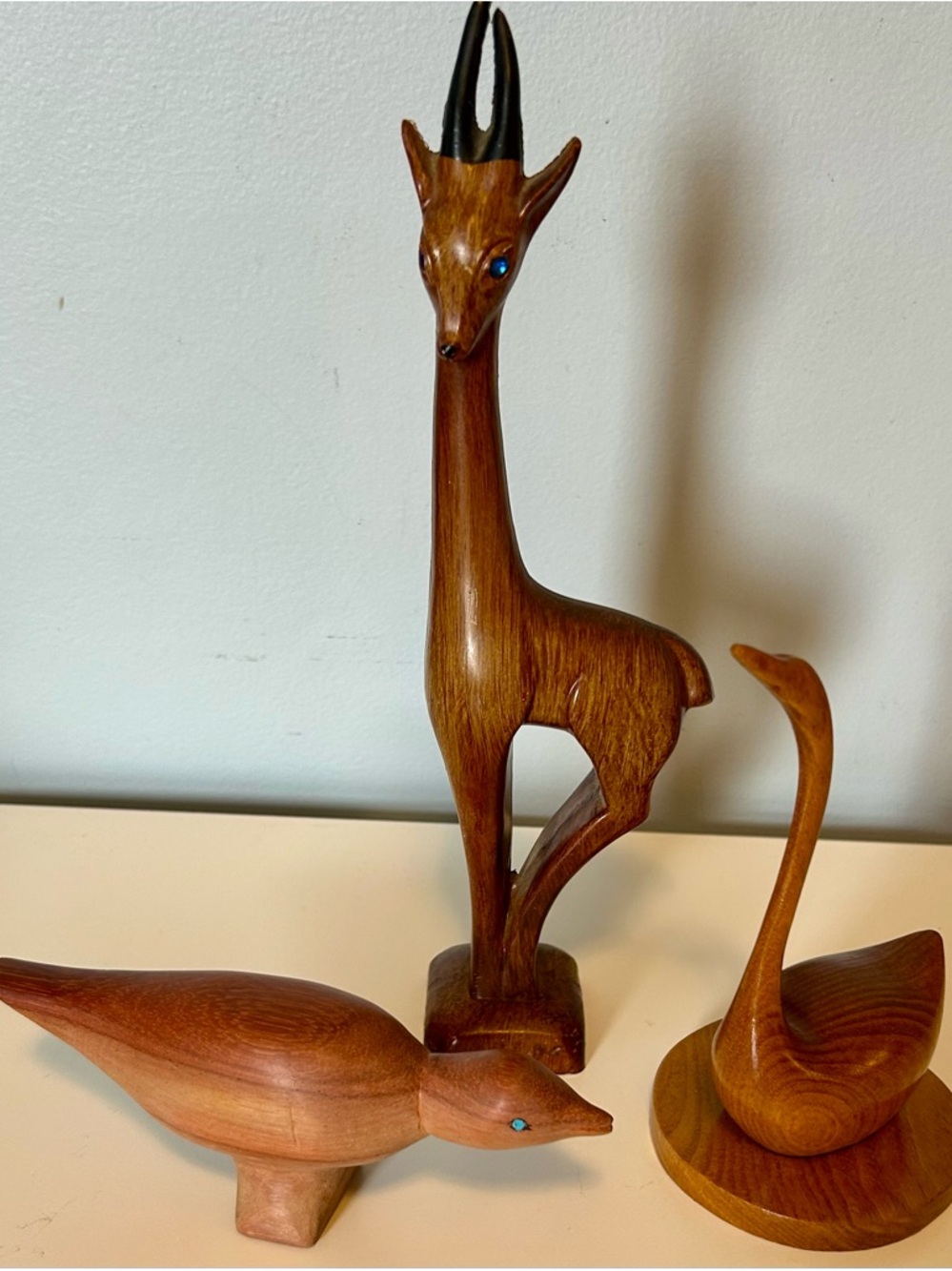 Vintage MCM Hand Carved Animal Set
Gazelle Swan Bird Sculpture Decor